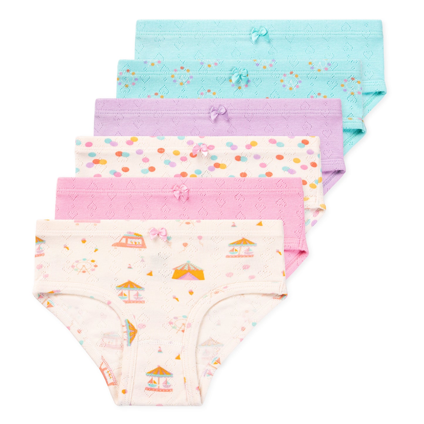 Erica Girls Organic Cotton Bikini Underwear - Fairground Fun 6-Pack