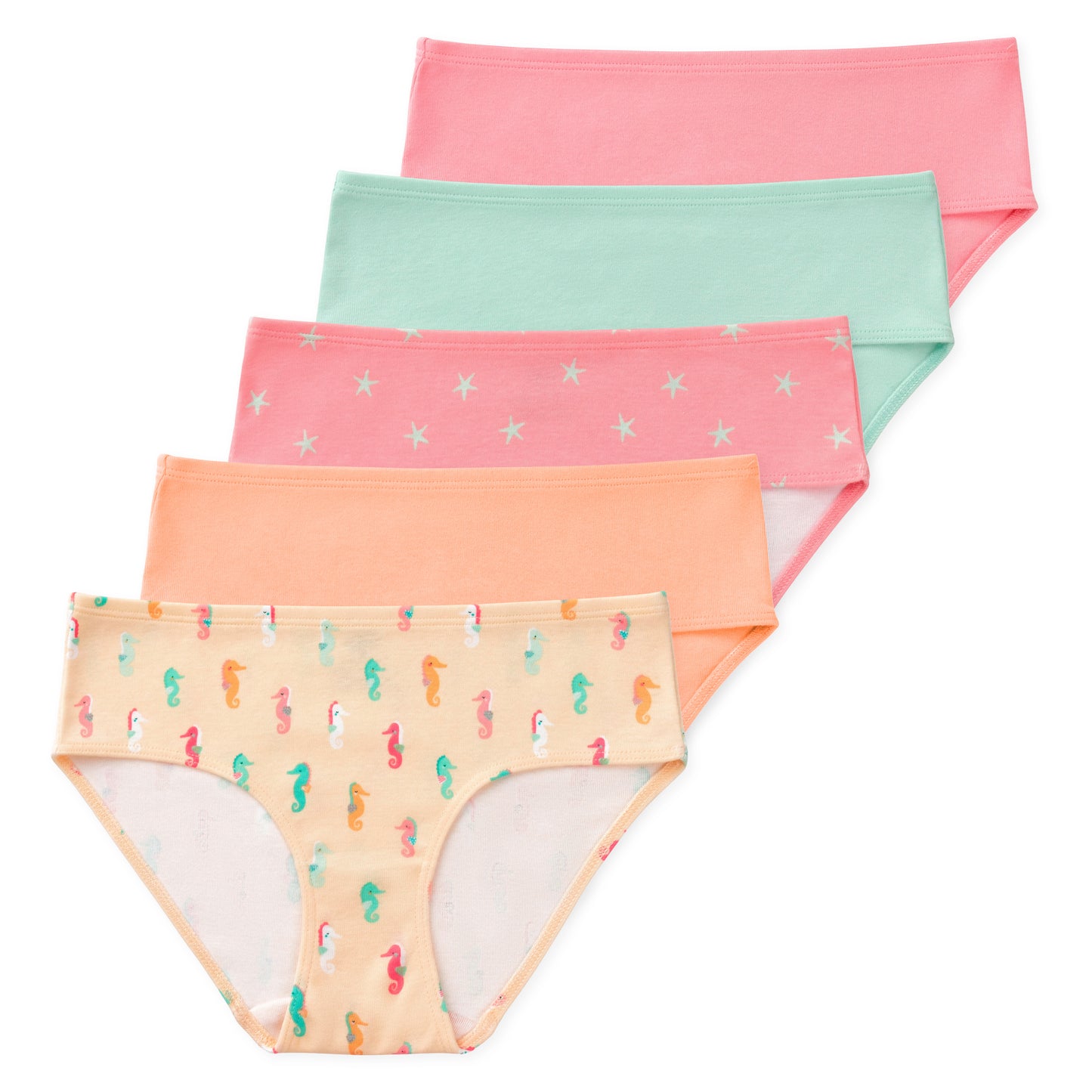 Gracie Tween Girls Organic Cotton Briefs (5-Pack) - Seahorse