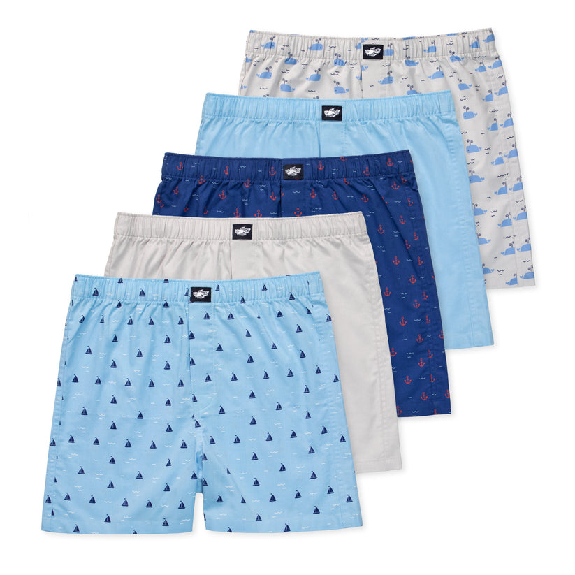 Ryan Boys Youth Woven Boxer Shorts (5-Pack) - Nautical