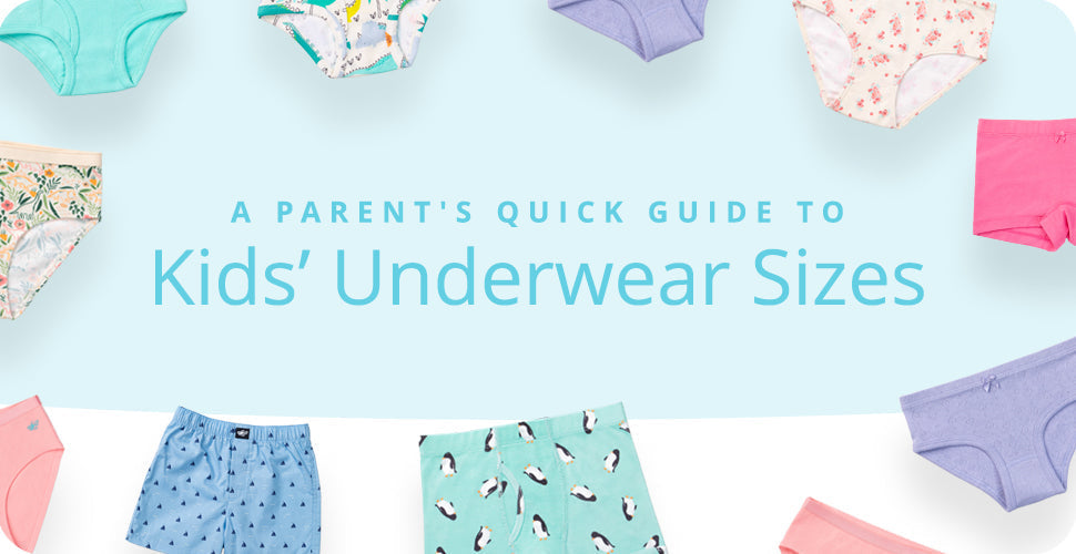 image of various kids boys and girls underwear styles and sizes