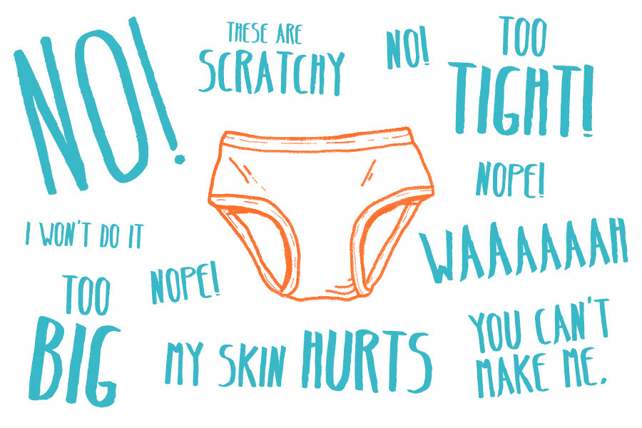 drawing of briefs surrounded by words