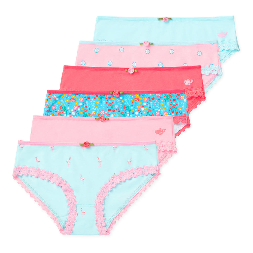 Ava Girls Bikini Underwear (6-Pack) - Floral Flamingo 