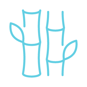 Blue outline of two bamboo stalks with leaves on a white background