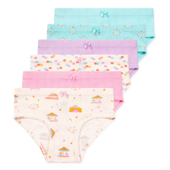 Erica Girls Organic Cotton Bikini Underwear - Fairground Fun 6-Pack