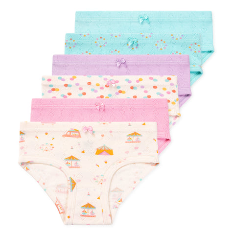 Erica Girls Organic Cotton Bikini Underwear - Fairground Fun 6-Pack