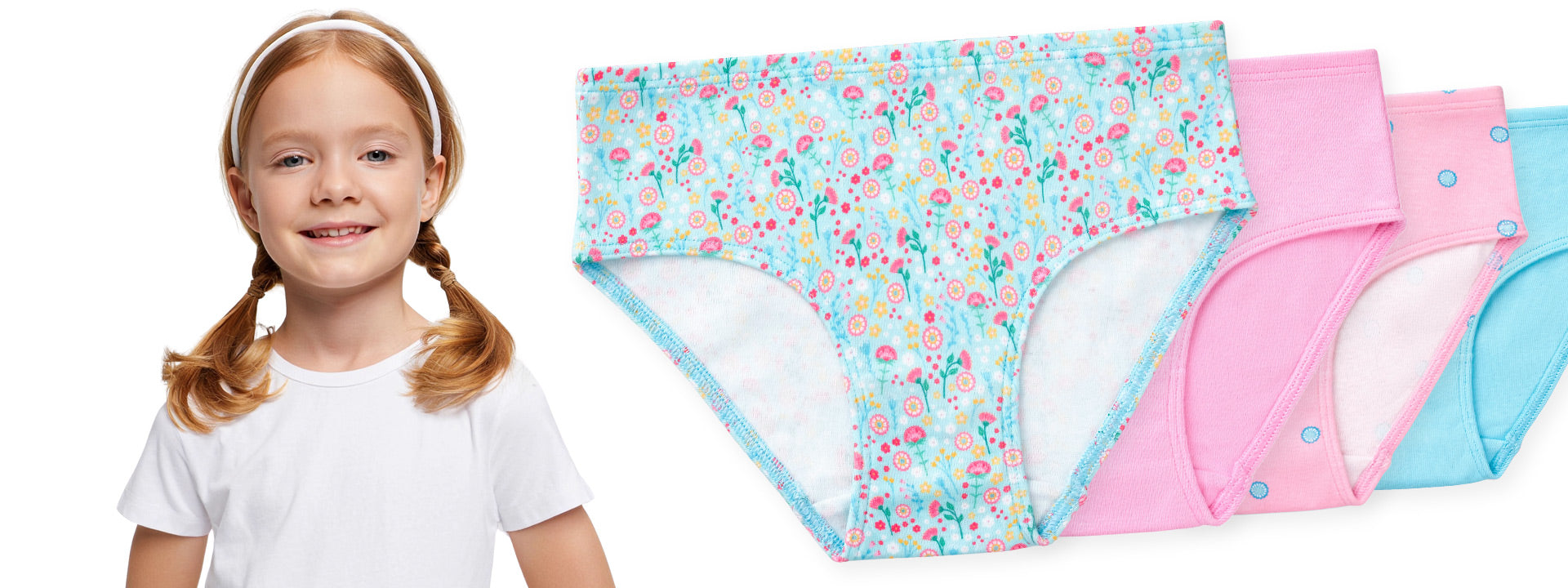 young girl wearing white tshirt and gracie organic cotton briefs