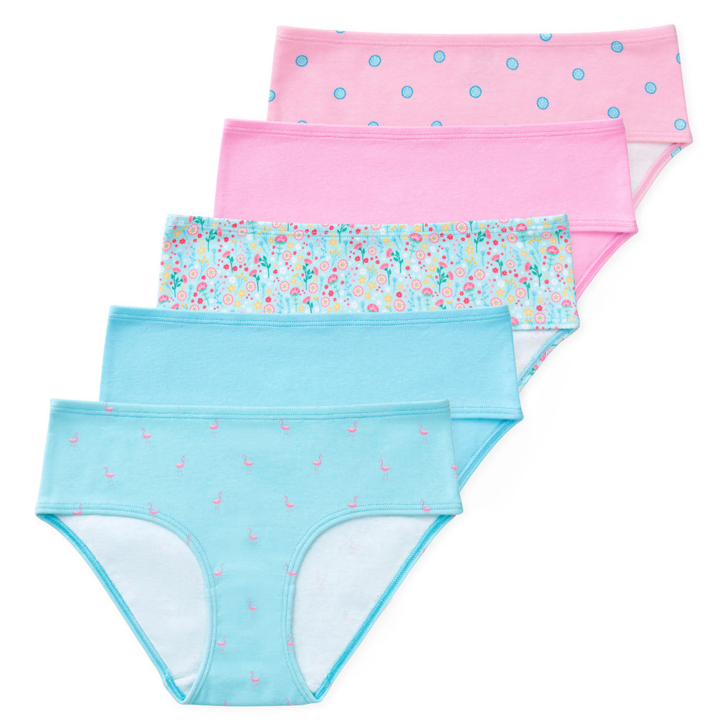 Gracie Tween Girls Organic Cotton Briefs (5-Pack) - Floral Flamingo