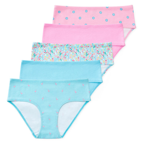 Gracie Tween Girls Organic Cotton Briefs (5-Pack) - Floral Flamingo