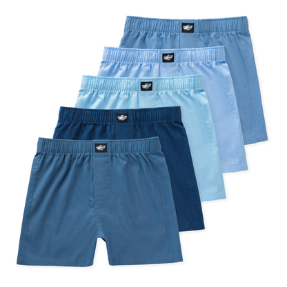 Ryan Boys Youth Woven Boxer Shorts (5-Pack) - Sky
