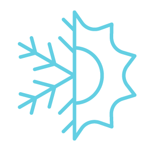 Blue snowflake and sun icon on a white background
