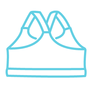 A light blue line icon representing a sports bra, shown on a plain white background.