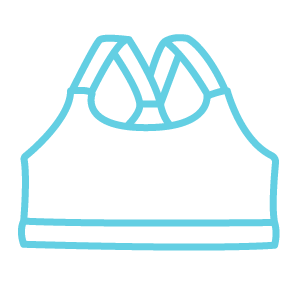 A light blue line-drawn outline of a sports bra on a plain white background.