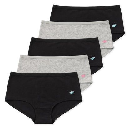 Annika Tween Girls Boyshorts (5-Pack) - Black & Grey