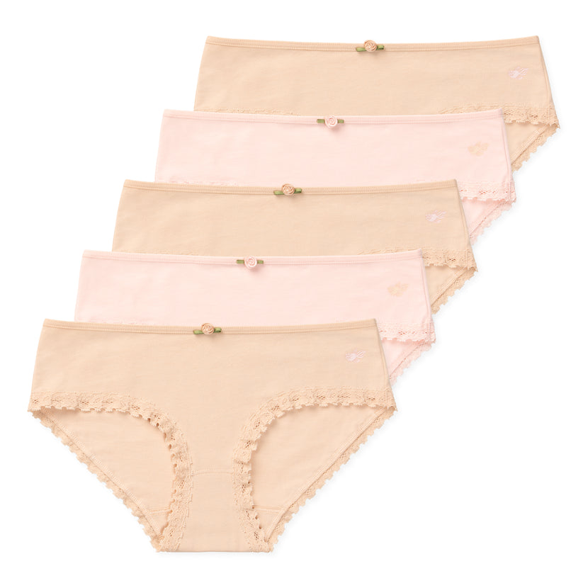 Ava Tween Girls Bikini Underwear (5-Pack) - Pinky Tan