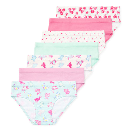 Ryleigh Girls Organic Cotton Bikini Underwear (7-Pack) - Bunny Bloom